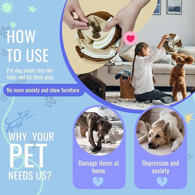 Pet Snuffle Ball, Puzzle Sniffing Interactive Dog Ball for Blind Dogs Training Stress Relief Dog Enrichment Toys Treat Machine Washable (20cm, Milk Tea Brown)