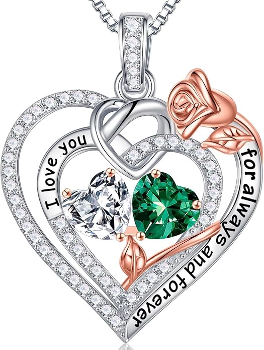 Iefil Valentines Day Gifts for Her Wife - 925 Sterling Silver Double Birthstone Necklace, Anniversary Birthday Gifts for Women, Jewelry Gift for Wife Girlfriend Mom Her