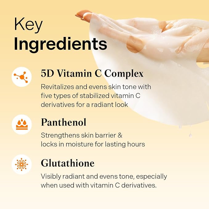 Torriden CELLMAZING Vita C Facial Mask (10 Sheets) | Radiance & Glow Boosting Korean Sheet Mask | Improving Overall Skin Tone | 5D Vitamin C + Niacinamide | Korean Face Mask