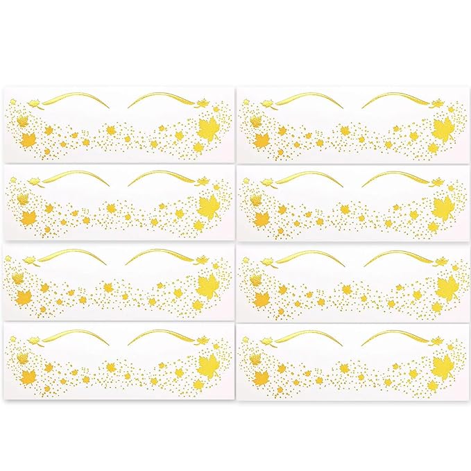 Maple Leaf Freckle Temporary Tattoos - Gold Glitter Face & Body Stickers for Women, Girls, Canadian Party Festival Makeup, Fall Autumn Thanksgiving Decoration Supplies (8 Sheets)