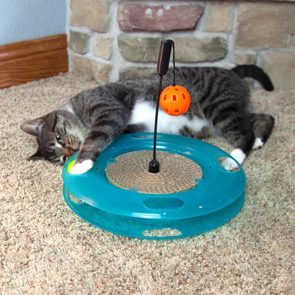 Kitty City Swat Ball Track Cat Toy, 3 Toys in 1 Cat Toy for Cat and Kitty, Ball Track Cat Toy with Hanging Ball and Scratch Pad, 10.5" x 12.00" x 12.00, CM-0209-CS01