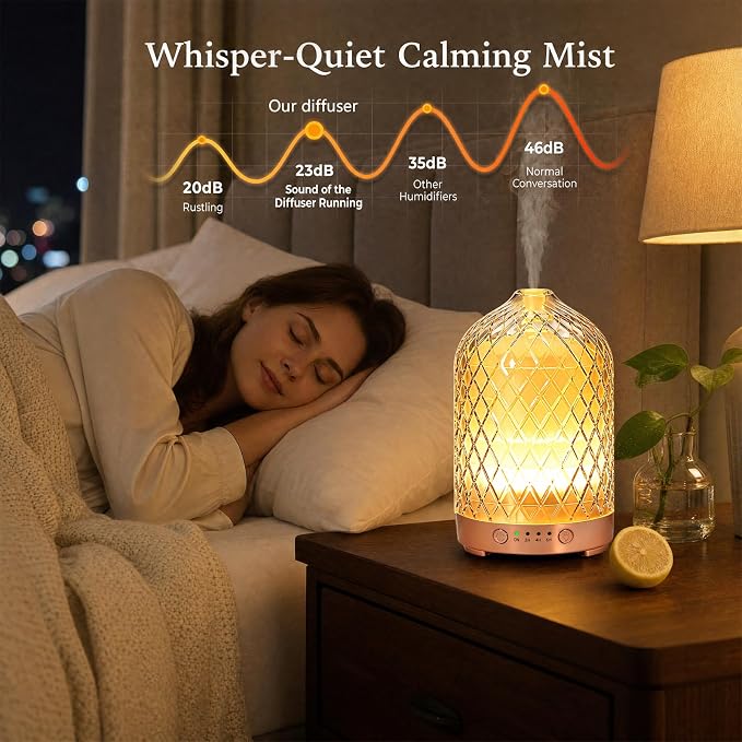 Essential Oil Diffuser for Home- 200ml Aromatherapy Diffuser for Essential Oils with 4 Timer, 7 Color LED Lights Waterless Auto Shut-Off for Home Office Décor Gifts for Women