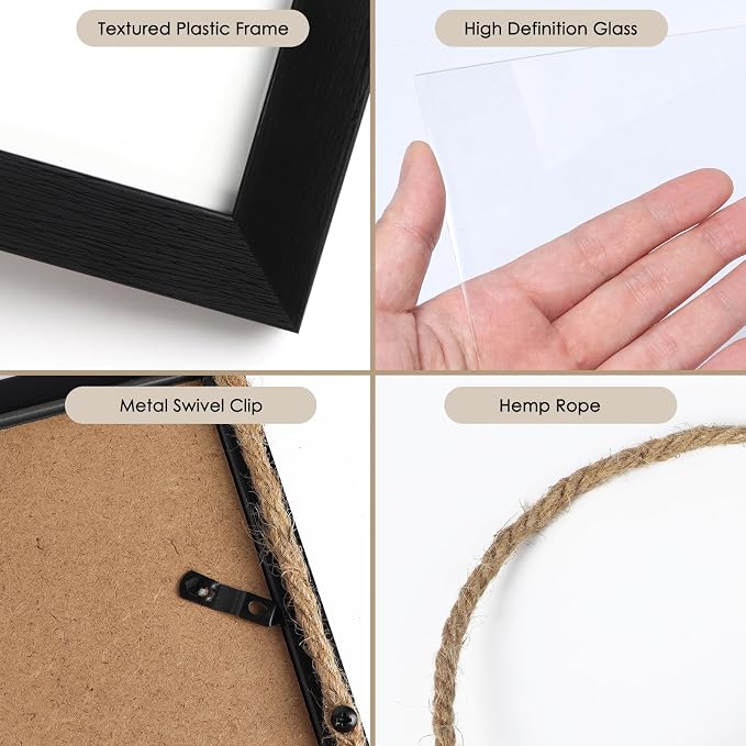 QUTREY 5x7 Collage Picture Frames Black, 6 Openings Vertical Hanging Photo Frame Set Display 5 by 7 inch Pictures for Wall Decor, 2 Pack