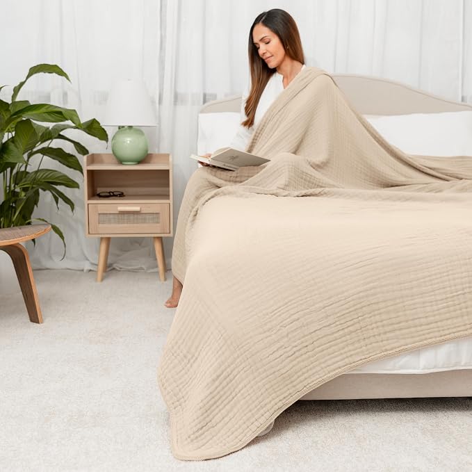 Comfy Cubs Adult Muslin Blanket 108x90” King Swaddle Blankets, Sand | 6 Layer Soft, Breathable & Lightweight Muslin Adult Blanket - Machine Washable & Designed in the US Bedding for All Seasons