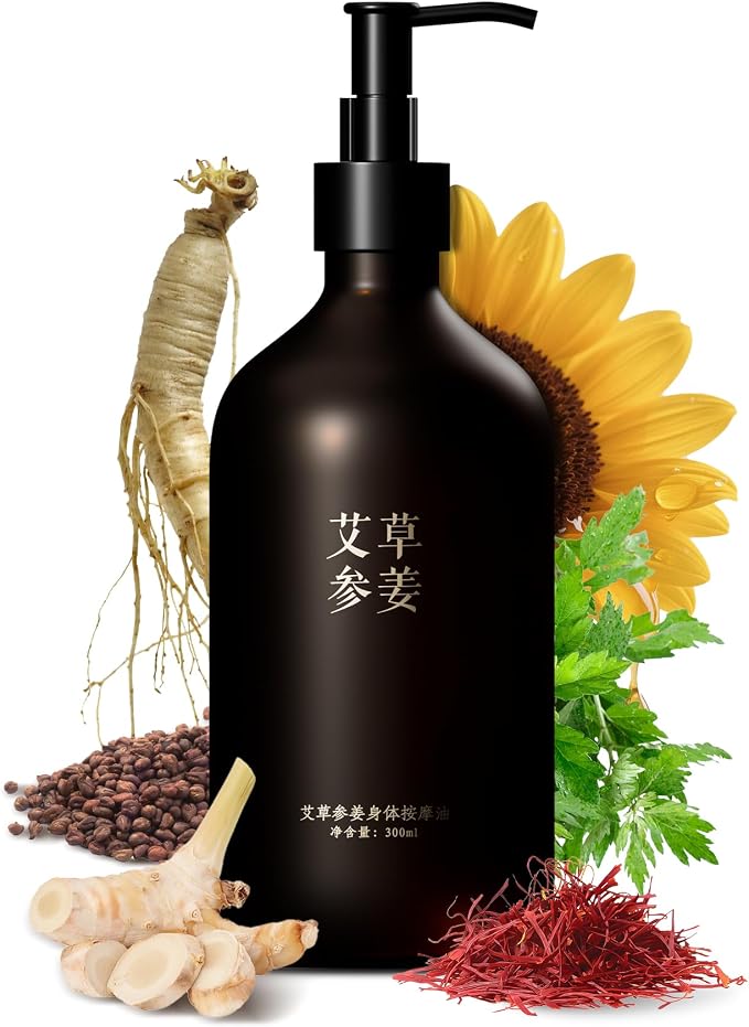 Warming Body Massage Oil for Sore Muscle Massage Therapy 10.1 Fl Oz, Massage Oil for Deep Muscle Relaxing & Joint Comfort, Body Oil Infused with Mugwort, Galangal & Ginseng, All Skin Types Men & Women