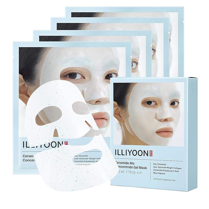 Illiyoon Ceramide Ato Concentrate Gel Face Mask | Ceramide & Collagen Hydrating Overnight Hydrogel Mask with Hyaluronic Acid, Korean Pore Tightening Sleep Mask, Sensitive Skin Care, Glass Skin Glow