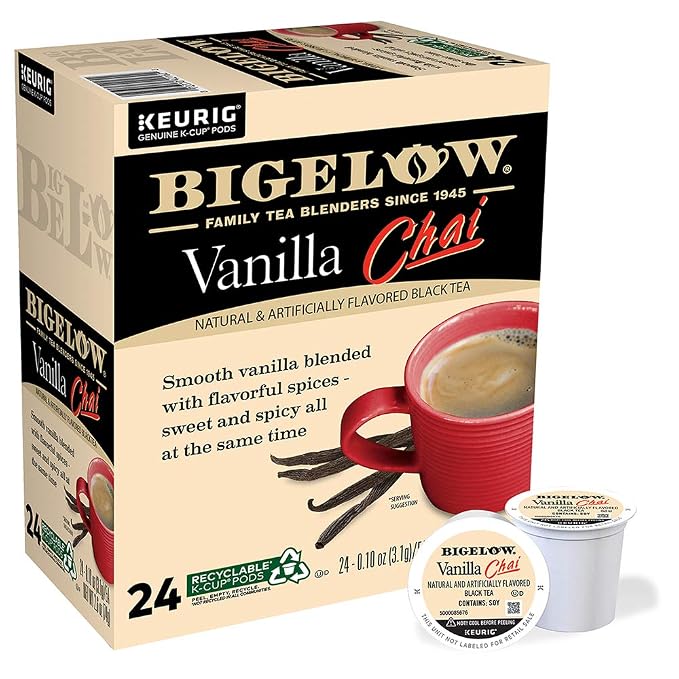 Bigelow Vanilla Chai Black Tea Keurig K-Cup Pods, 24 Count Box (Pack of 4), Caffeinated 96 K-Cup Pods Total