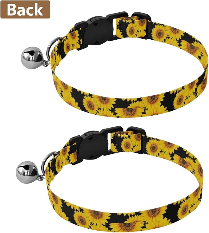 Sunflower Petal Black Brown Collar for Cats, 2 Pack Cat Collar Breakaway with Bell