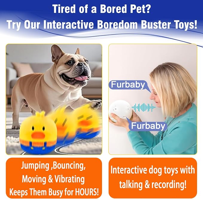 Interactive Dog Toys, Rechargeable Vibrating, Jumping,Talking & self-Moving Dog Toys, Puppy Toys to Keep Them Busy, Anxiety Relief & Boredom Buster for Small & Medium Dogs