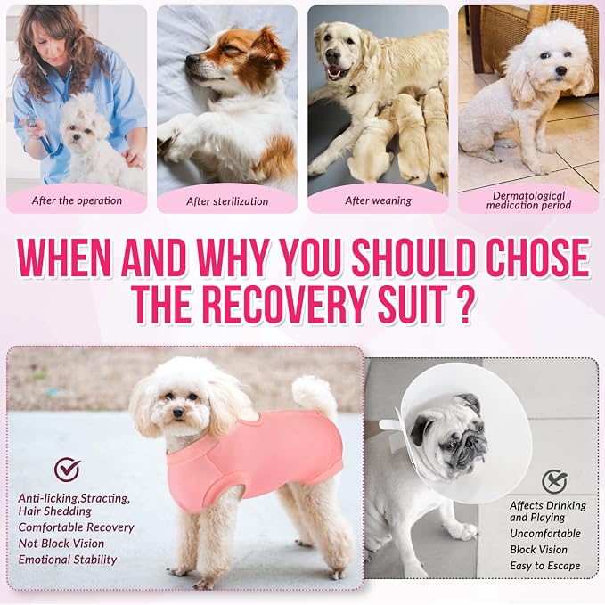 Lukovee Recovery Suit for Dogs, Onesie Spay Neuter Surgery Suit Female Male | Soft Cotton, Easy On Off, Abdominal Wounds Prevent Licking, Prevent Licking Wounds, Cone E-Collar Alternative (Peach,M)