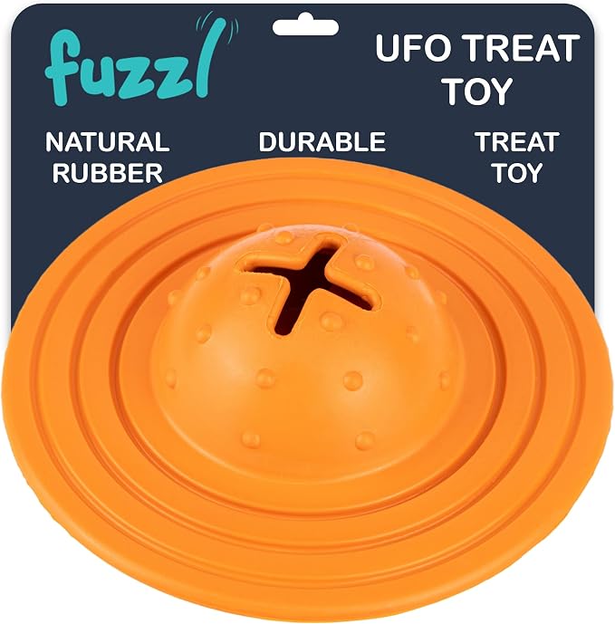 Fuzzl Eco Rubber Chuck & Treat Sky Saucer - Orange - Long Lasting Dog Chew Toys for Aggressive Chewers Strong Dog Toy for Dogs Durable Puppy Toys