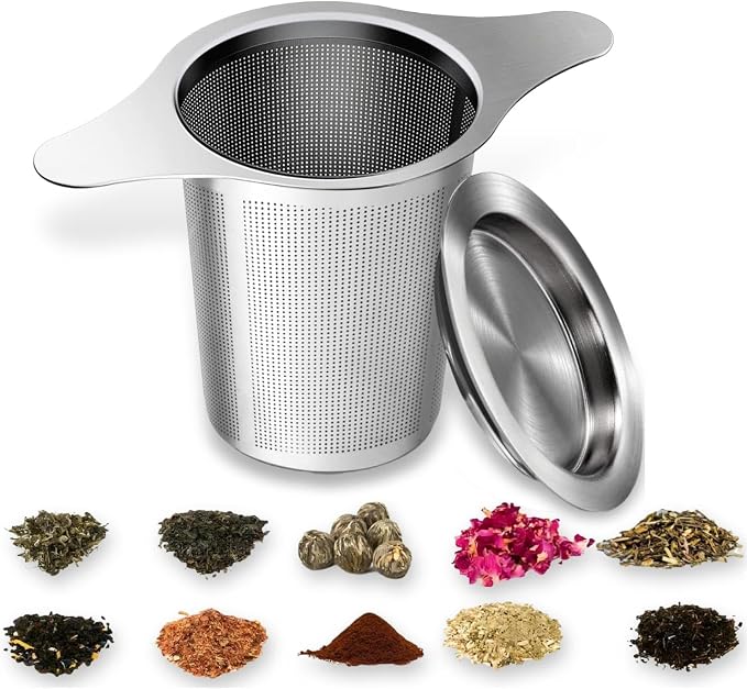 Infuser for Loose Leaf Tea, Stainless Steel Tea Infuser，Loose Leaf Tea Steeper Strainer with Double Handles, Extra Fine Mesh Ball Infusers, Diffuser Holder Filter for Mugs (Stainless material 1 Pcs)