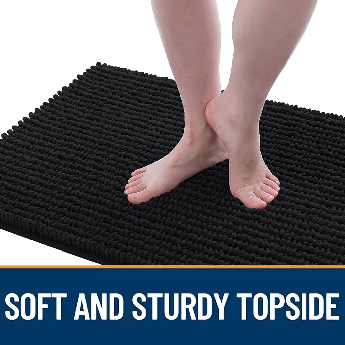 OLANLY Dog Door Mat for Muddy Paws 59x24, Extra Absorbent Chenille Mud Mat | Black, Absorbs Moisture and Dirt, Non-Slip Machine Washable Doormat, Quick-Drying Indoor Entryway Floor Mat for Dogs