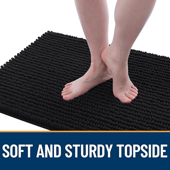 OLANLY Dog Door Mat for Muddy Paws 47x20, Extra Absorbent Chenille Mud Mat | Black, Absorbs Moisture and Dirt, Non-Slip Machine Washable Doormat, Quick-Drying Indoor Entryway Floor Mat for Dogs