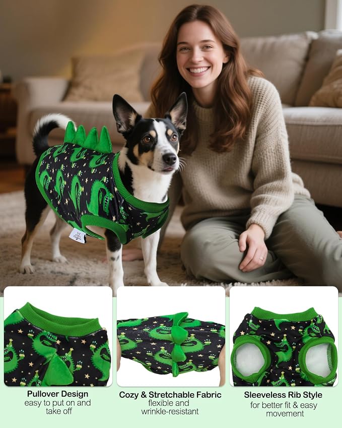 CuteBone Dinosaur Costume Dog Shirt, Stretchy Velvet T-Shirt Clothes for Small Dogs, Soft & Breathable Pet Tee Outfit Cat Apparel for Daily Wear, Cozy Pullover Design Puppy Fashion COSBX08L