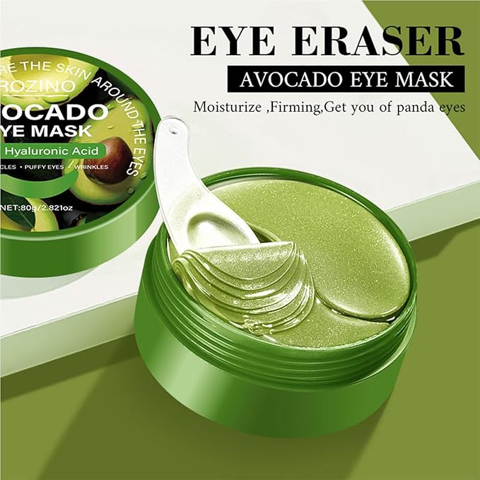 Avocado Eye Masks 60Pcs - Hydrating Under Eye Patches with Aloe Vera, Hyaluronic Acid - Cooling Gel Mask for Puffy Eyes, Dark Circles & Fine Lines (Avocado Green)