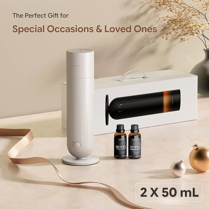 Airversa U1 Smart Tower Waterless Diffuser Starter Kit, Beige Gray | 2x50mL Hotel Scent Fragrance Oil, Up to 1200 sq ft, App Control, Cold Air, 120mL, DC-12V/1A, Scent Air Machine, U1kit-2X50