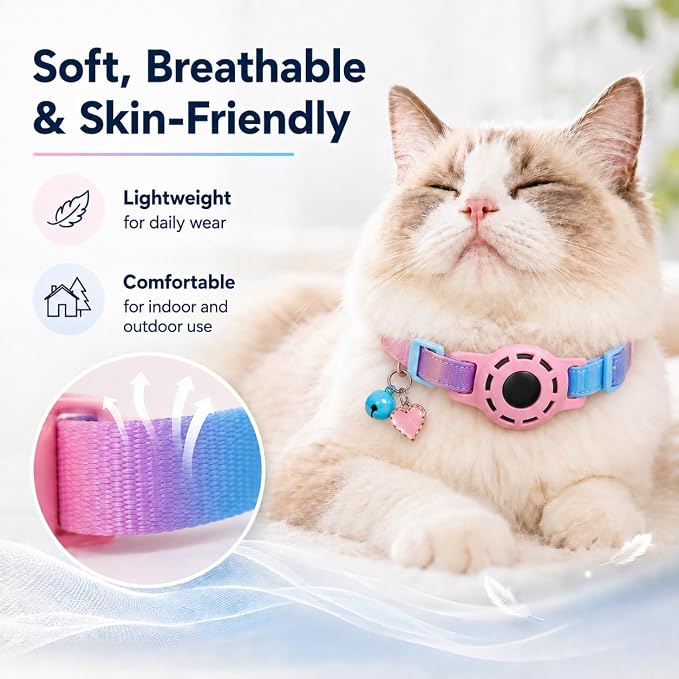 Cat Tracker GPS for Android, Pet GPS Tracker Collar for Cats No Subscription, IP67 Waterproof Cat Collar with Tracker Compatible with Google Find Hub – Replaceable 1-Year Battery, Android Only (Pink)