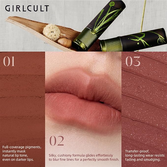 GIRLCULT Matte Lipstick – Long Lasting Velvet Finish, Smudge Proof & Lightweight Lipstick for Women, Transfer Proof One-Swipe Color, Gift for Her (S02)