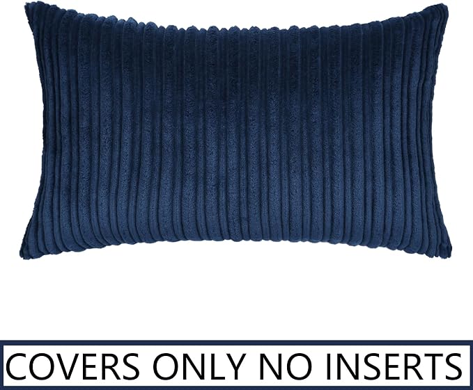 UGASA 12x24 Inch Pillow Cover Pack of 1 Soft Boho Stripe Corduroy Long Rectangle Lumbar Cushion Case Farmhouse Decorative Throw Pilowcase for Bed, Couch, Sofa, Bedroom, Living Room, Navy Blue