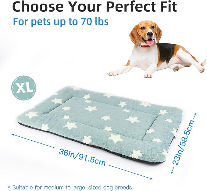 Mora Pets Dog Crate Pad Washable Dog Bed for Crate Flat Cat Pet Kennel Mat | Soft Dog Bed Mat, Crate Pad for Dog Cages Cozy Sleeping Liner, Pet Pillow Cushion Large Puppy Bed Cute Anti Slip Blue 36 x 23