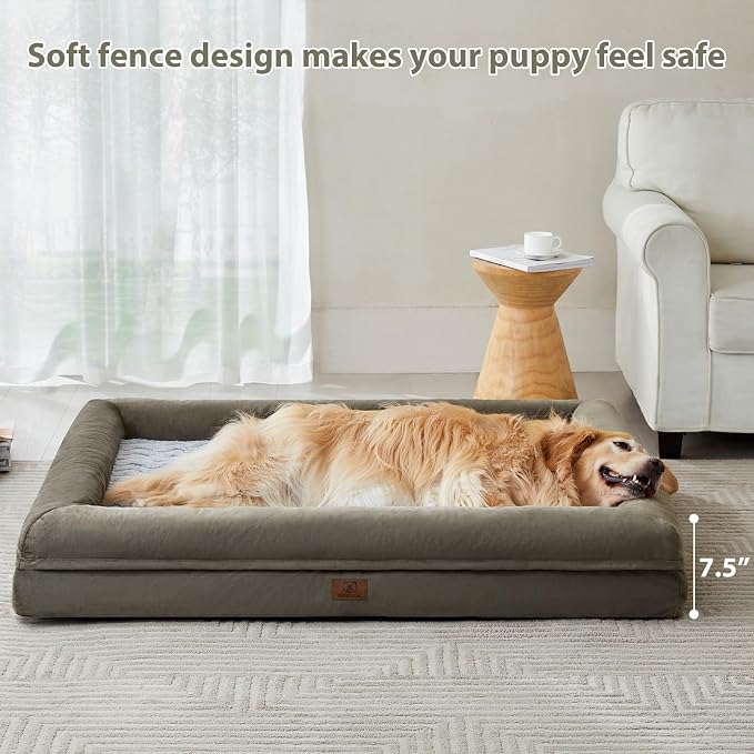 WNPETHOME XXXL Big Large Orthopedic for Senior Dog Bed Comfy Sleeping | Washable Waterproof Dog Couch with Removable Cover, Large Pet Sofa Bed with Bolster Sides for Relaxing Dark Green 53x42 Inch