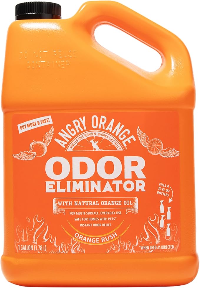 Angry Orange Pet Odor Eliminator for Dog and Cat Urine, Carpet Stains, and Strong Smells – Orange Rush Scent Cleaner – 1 Gallon