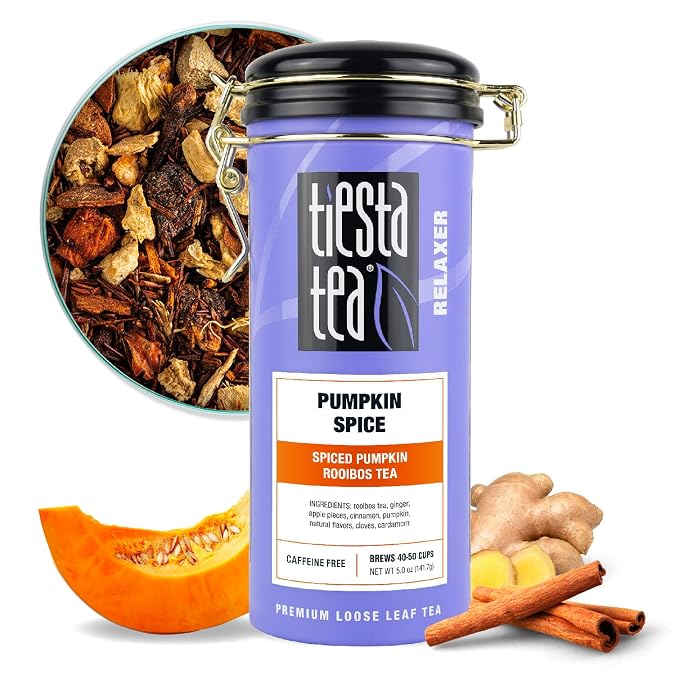 Tiesta Tea - Pumpkin Spice Rooibos Loose Leaf Tea, Premium Caffeine-Free Herbal Infusion, Refillable Tin Can, Brew Hot or Iced, Makes up to 50 Cups, 5 Ounce