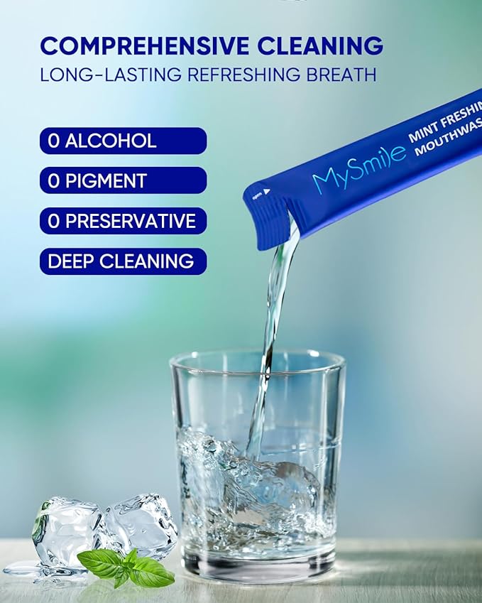 MySmile LP221 UVC Sterilizable Cordless Water Flossers Mouthwash Alcohol Free, Fresh Mint, 60 Uses
