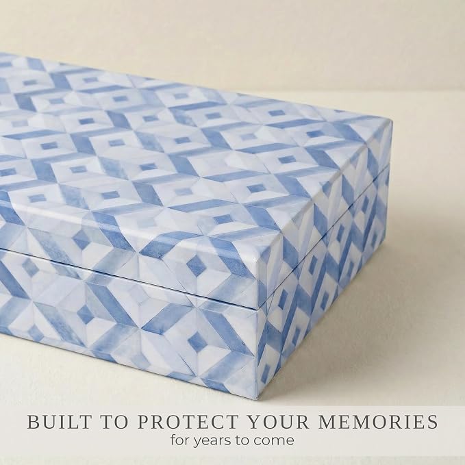 Decorative Storage Boxes with Lids - Set of 2 Organizer Bins for Bookshelf | Beautiful Home Decor - Safely Store Photos, Documents and Memory Box Keepsakes on Your Shelves in Style