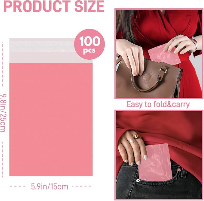 Sanitary Napkin Disposal Bags FARVIGOR, 100Pcs Women Feminine Hygiene Disposal Bags for Tampons and Pads, Personal Disposal Bag Self-Sealing, Privacy Protection, 9.8x5.9"(Pink)