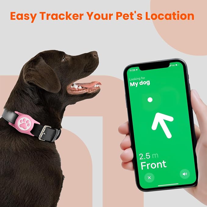 4 Pack IP68 Waterproof Compatible with Air Tag Dog Collar Holder, Silicone Dog Air tag Holder for Apple Air Tag (Black&Pink&Blue&Rosered)