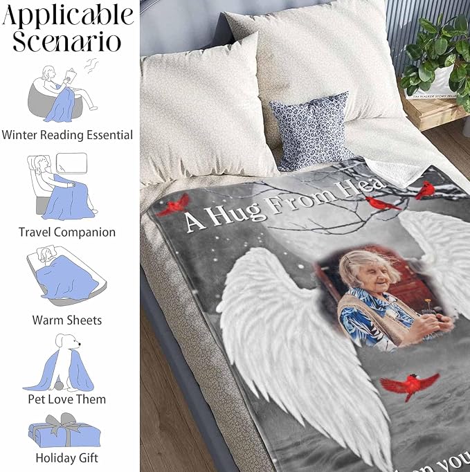 Custom Memorial Blanket with Photos for Loss of Loved One, in Loving Memory Personalized Sympathy Blanket for Loss of Dad Mom Husband Wife Friend Memory of Loved One Gifts, Made in USA