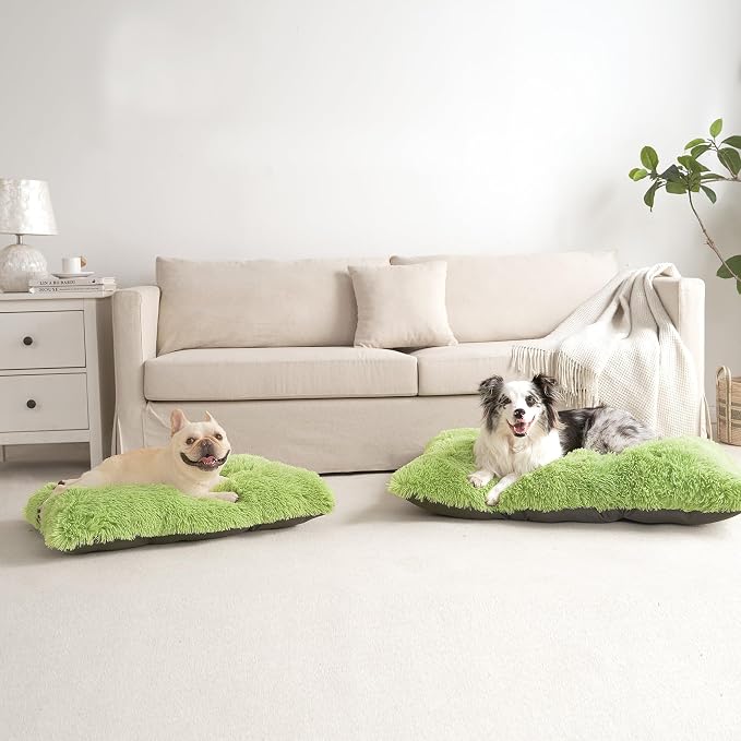 EHEYCIGA Fluffy Dog Crate Bed for Small Dogs, Plush Crate Pad, Green | Calming Anti Anxiety Small Dog Bed, Washable Soft Warm Faux Fur Crate Mat with Non-Slip Bottom