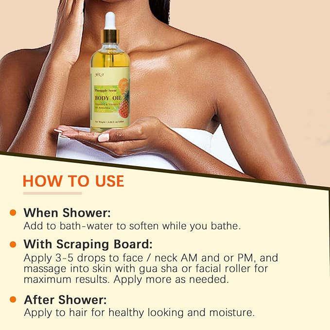 MR.A 2 Pack Pineapple Juice Scented Body Oil, Vitamin E Hydrating Body Oil, Pineapple GUASHA Oil after Shower for Dry Skin, Massage Oil with Guasha Tool