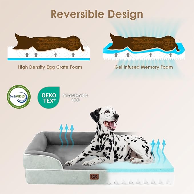 EHEYCIGA Orthopedic Dog Beds Large Sized Dog, Waterproof Washable Pet Bed | Non-Slip Bottom and Egg-Crate Memory Foam Dog Couch Bed with Washable Removable Cover, Greyish Green