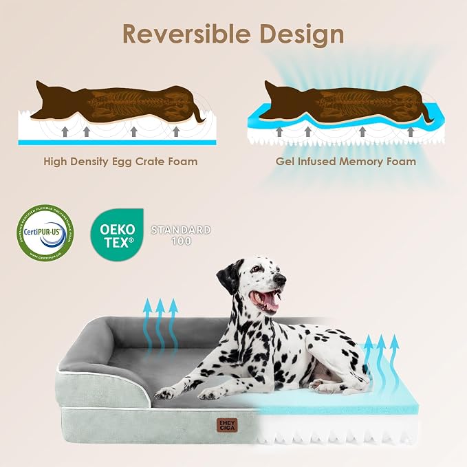 EHEYCIGA Orthopedic Small Dog Bed, Waterproof Memory Foam Washable Pet Beds | Non-Slip Bottom and Egg-Crate Foam Medium Pet Couch Bed with Washable Removable Cover, Greyish Green