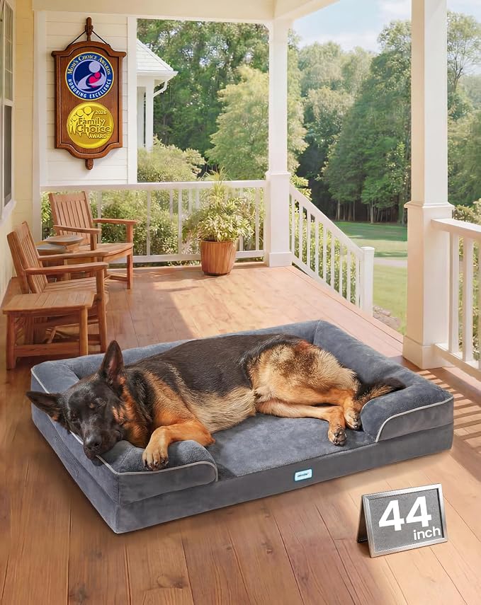 OhGeni Orthopedic Extra Large Dog Bed Couch,44x29x5.5Inch,Memory Foam(Gray) | Waterproof Pet Bed with Machine-Washable Removable Cover & Soft Comfortable Fabric