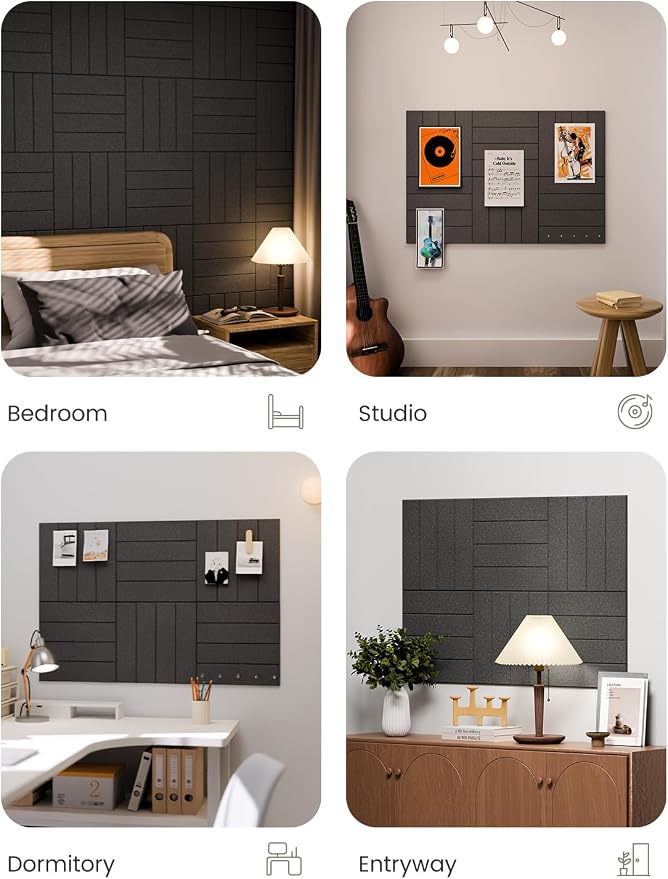 Fluxynara 36" x 24" Large Felt Bulletin Board, Charcoal Gray | 6 Pack Cork Board Alternative with 30 Safe Adhesive Tabs, Felt Pin Boards for Wall Decor, Home, Office, Classroom, Dorm