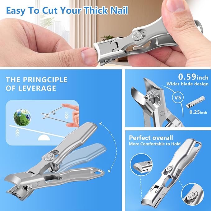 Nail Clippers for Men Thick Nails,INXEN Wide Jaw Opening No Splash Fingernail Clipper with Catcher,German Toe Nail Clippers for Thick Nails for Seniors, Stainless Steel Nail Cutter for Adult