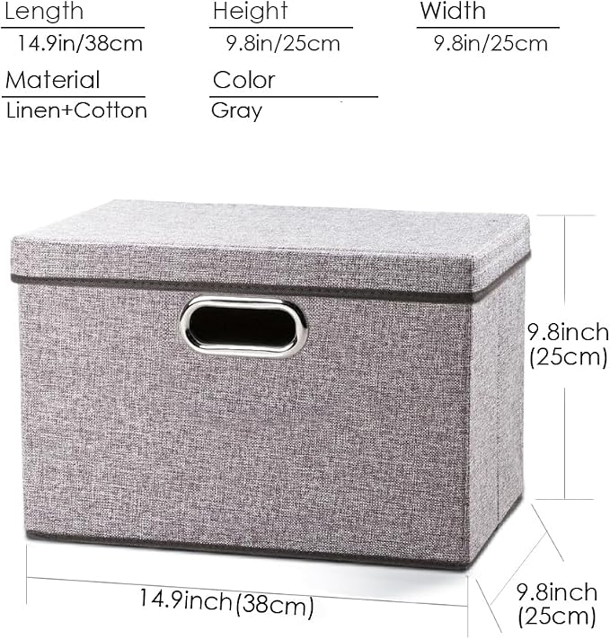 Foldable Storage Boxes with Lids [1-Pack] Linen Fabric Collapsible Storage Bins Organizer Containers Baskets Cube with Cover for Home Bedroom Closet Office Nursery (14.9x9.8x9.8)