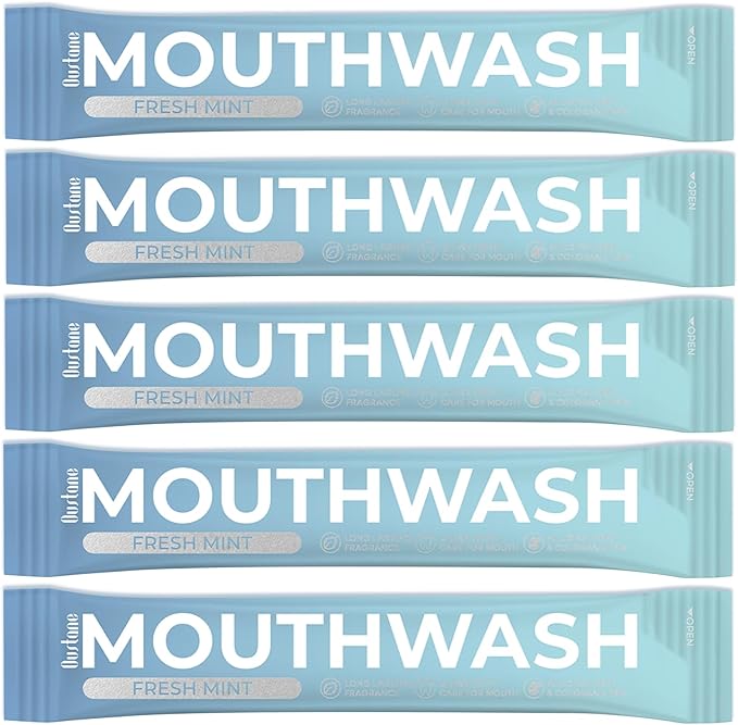 Oustane Travel Size Fresh Mint Mouthwash, Alcohol-Free, 15ml Portable Packets, Long-Lasting Freshness (30)