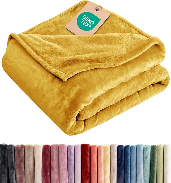 Fleece Blanket Kids Size - Ultra-Soft Warm Flannel Fleece Blanket - Gold | Soft, Warm, Outdoor Picnic Blanket for Camping, Travel, Lightweight, Cozy, Anti-Static, Home Decor Gifts for Men & Women