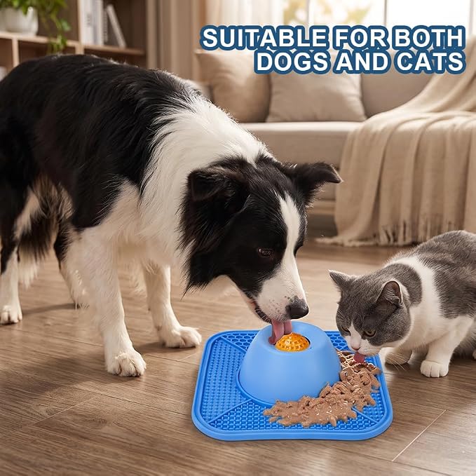 Aolso Slow Feeder Dog Bowl with Rolling Ball, 2in1 Anti-Slip Lick Mat