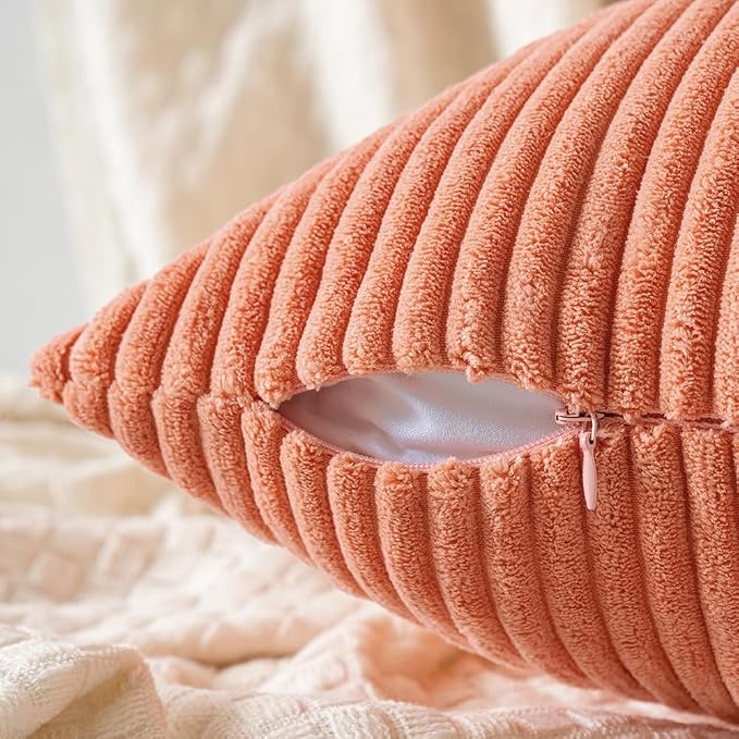 MIULEE Lumbar Corduroy Throw Pillow Covers Set of 2 12x20 Coral Red | Decorative Soft Striped Textured Cushion Cases, Lovely Cute Pillowcases for Home Decor, for Couch Chair Sofa Bed Living Room