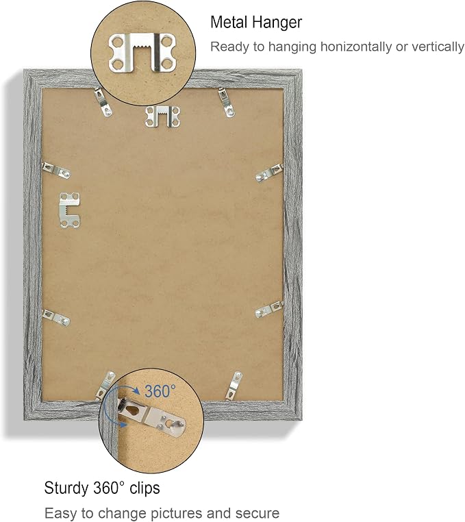 Hongkee 10x13 Picture Frame Set of 4, Made of Real Glass and Grey Frame, 10 by 13 Photo for Wall or Tabletop - Display Picture 8.5x11 with Mat or 10x13 Without Mat