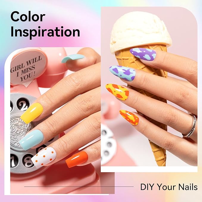 Pastel Candy Nail Polish Set: 6 Dopamine Colors Orange Quick Dry Regular Nail Polish Pack, Vegan Cruelty-free, Rich in Castor Oil, Holiday Party Nail Art DIY Home Travel Manicure Gift