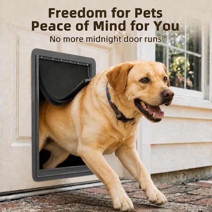 URSPET XL Dog Door for Door, 2-Flap Insulated, Steel Frame, Black | 14.2 x 24.2 in Usable Opening, For 1.7-2.4 in Doors, Compatible with PetSafe Door Cutouts, Lock Handle, Replaceable Flaps