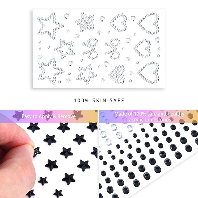 SAOROPEB 5 Sheets Face Gems Face Jewels Stickers, Self Adhesive Eye Body Face Nail Crystal Rhinestones Rainbow for Women Festival Accessory and Nail Art Decorations