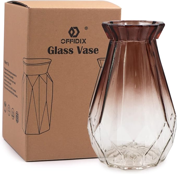Glass Vase Gradient Multicolor with Geometric Faceted Design Art Decorative Flower Vase for Wedding, Dinning, Bookshelf, Home Decoration or Gift | Faceted Colorful Decoration for Home, Office or Wedding